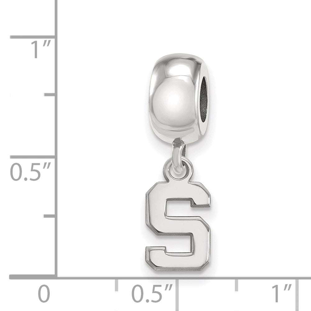 Sterling Silver Rhodium-plated Michigan State University Letter S Extra Small Dangle Bead Charm