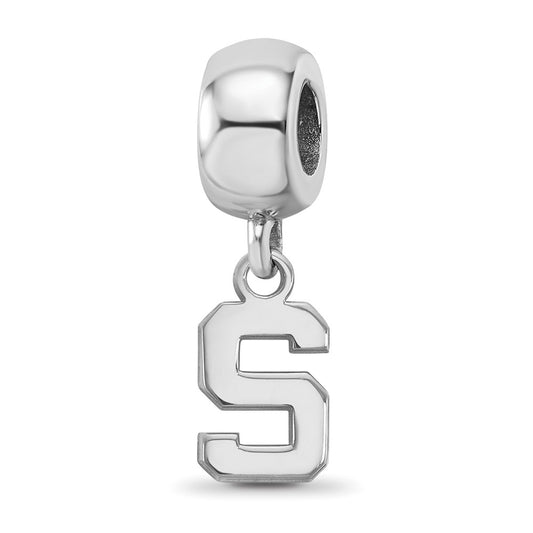 Sterling Silver Rhodium-plated Michigan State University Letter S Extra Small Dangle Bead Charm
