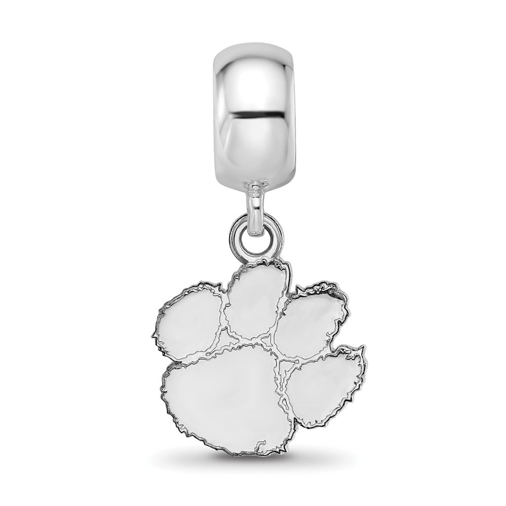 Sterling Silver Rhodium-plated Clemson University Tiger Paw Small Dangle Bead Charm