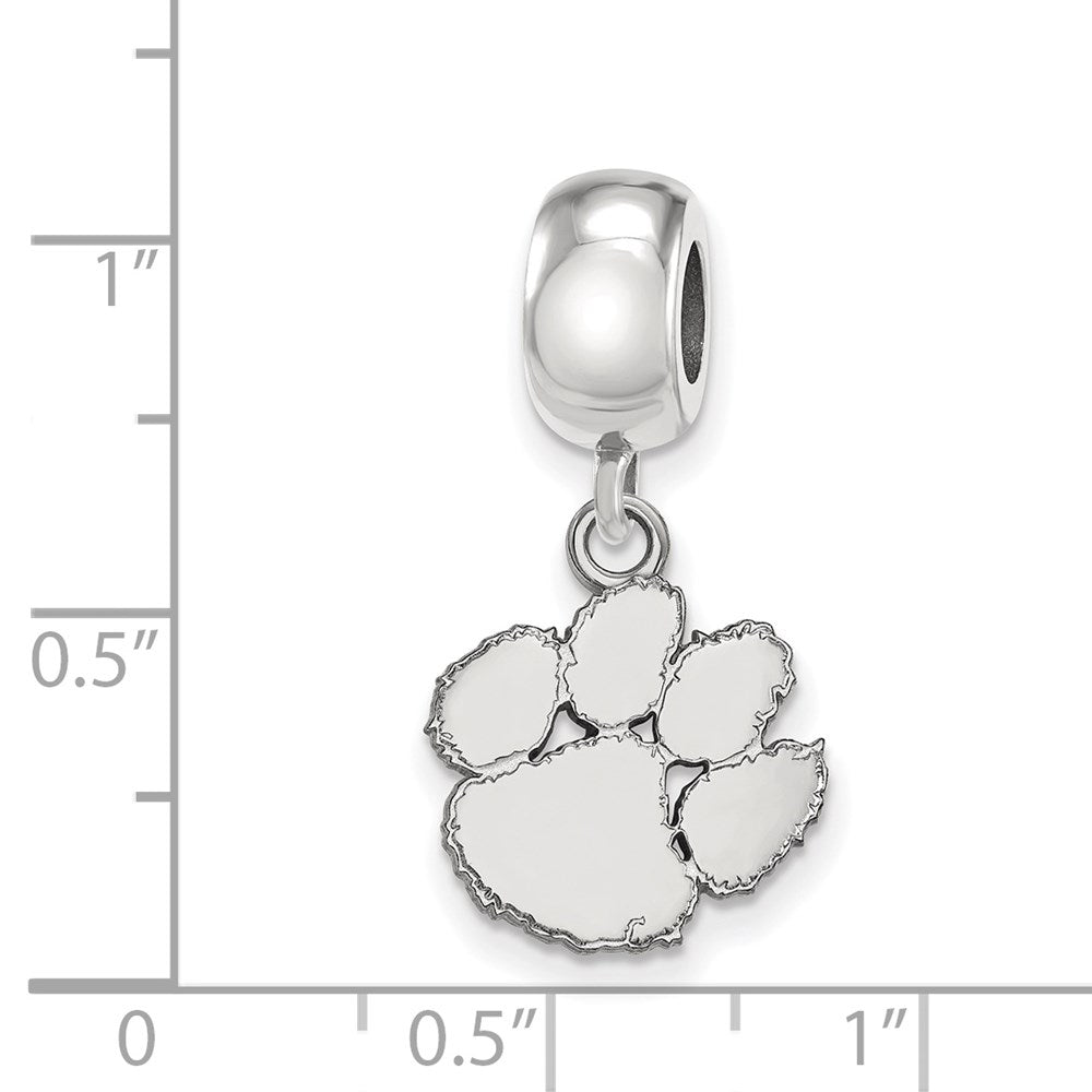 Sterling Silver Rhodium-plated Clemson University Tiger Paw Small Dangle Bead Charm