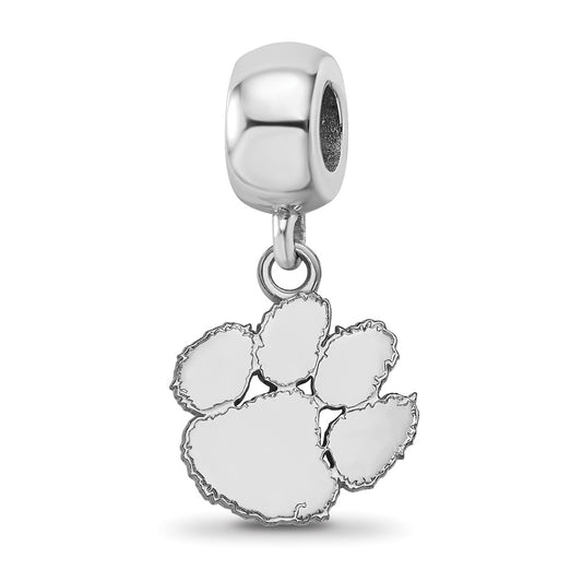Sterling Silver Rhodium-plated Clemson University Tiger Paw Small Dangle Bead Charm