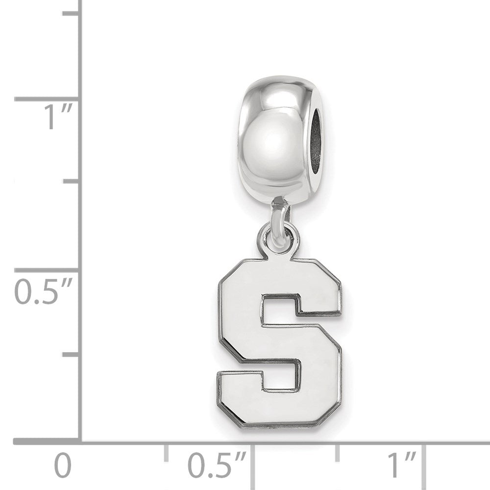 Sterling Silver Rhodium-plated Michigan State University Letter S Small Dangle Bead Charm