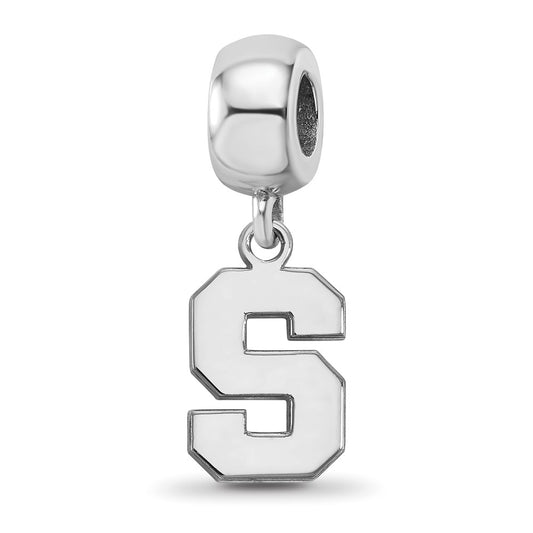 Sterling Silver Rhodium-plated Michigan State University Letter S Small Dangle Bead Charm