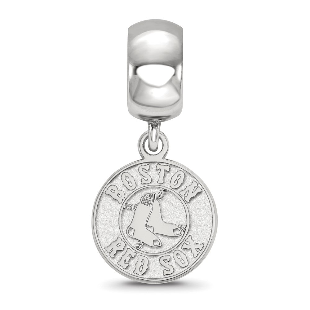 Sterling Silver Rhodium-plated MLB Boston Red Sox Small Dangle Bead