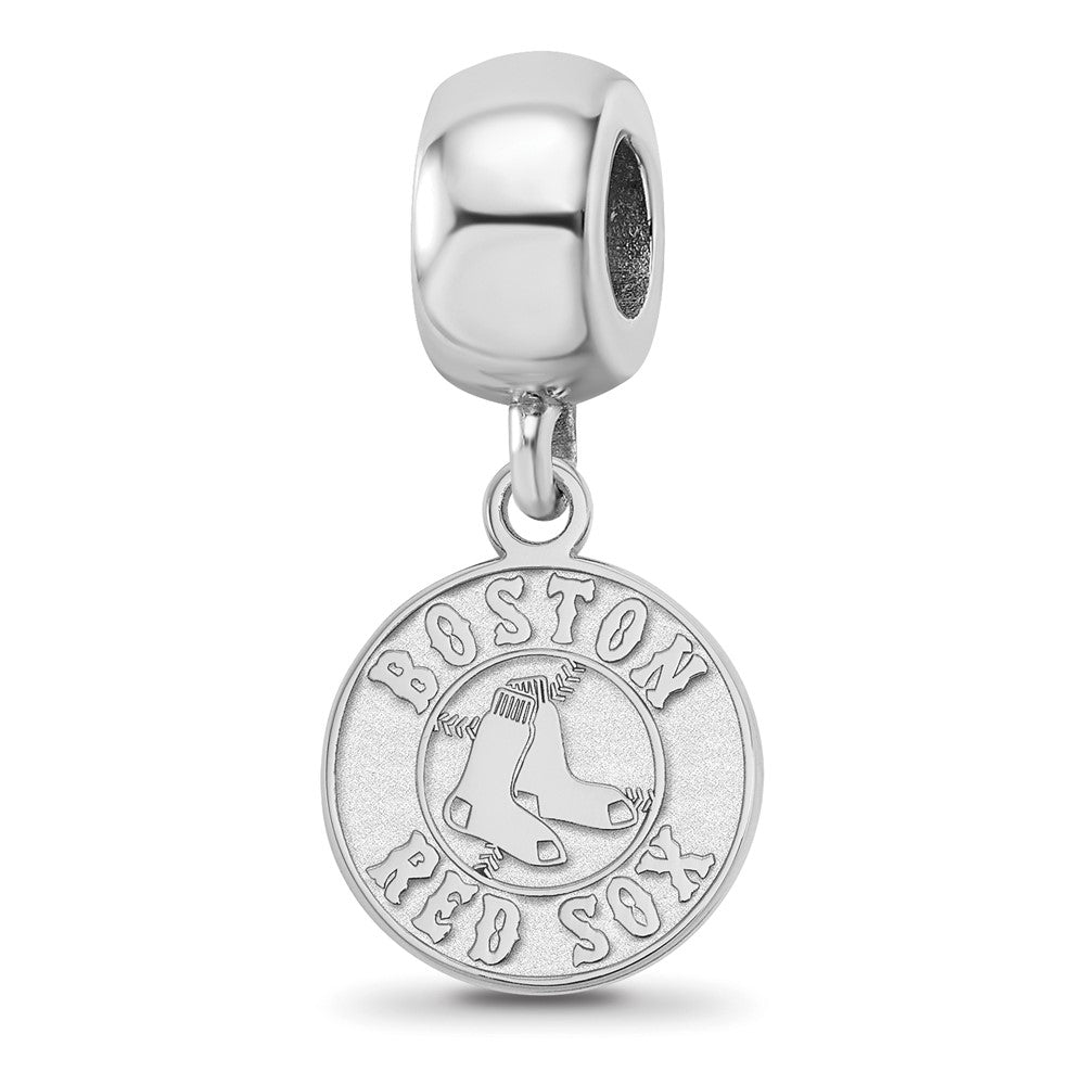 Sterling Silver Rhodium-plated MLB Boston Red Sox Small Dangle Bead