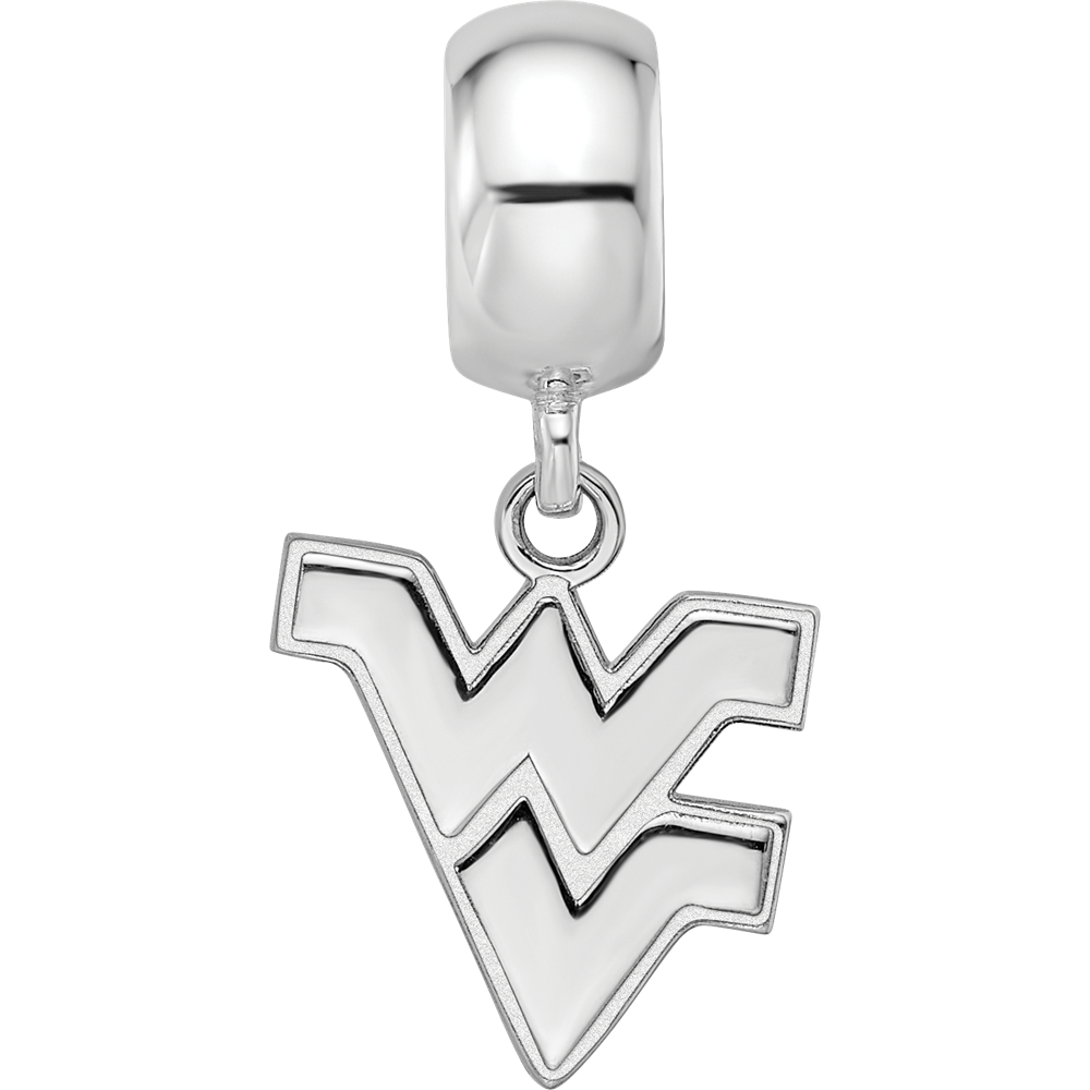 Sterling Silver Rhodium-plated LogoArt West Virginia University W-V Small Dangle Bead Charm