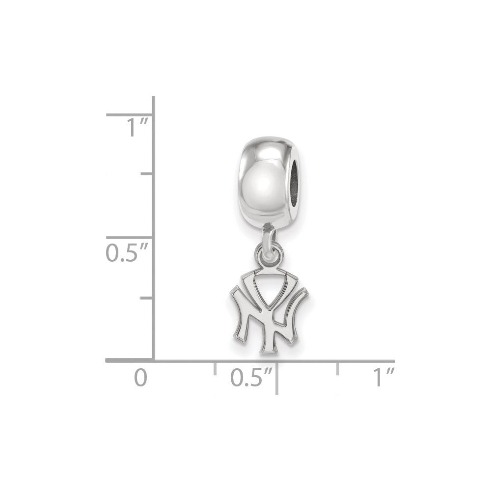 Sterling Silver Rhodium-plated MLB New York Yankees N-Y Extra Small Dangle Bead