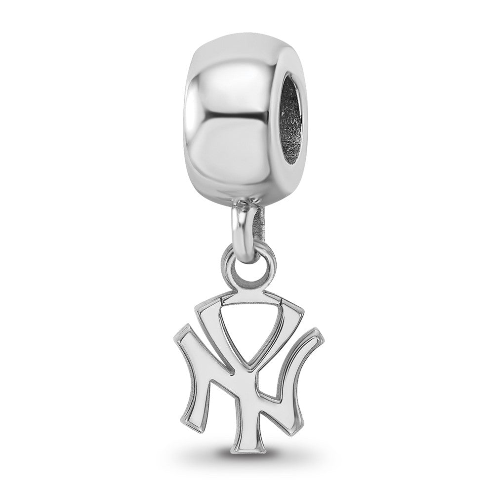 Sterling Silver Rhodium-plated MLB New York Yankees N-Y Extra Small Dangle Bead