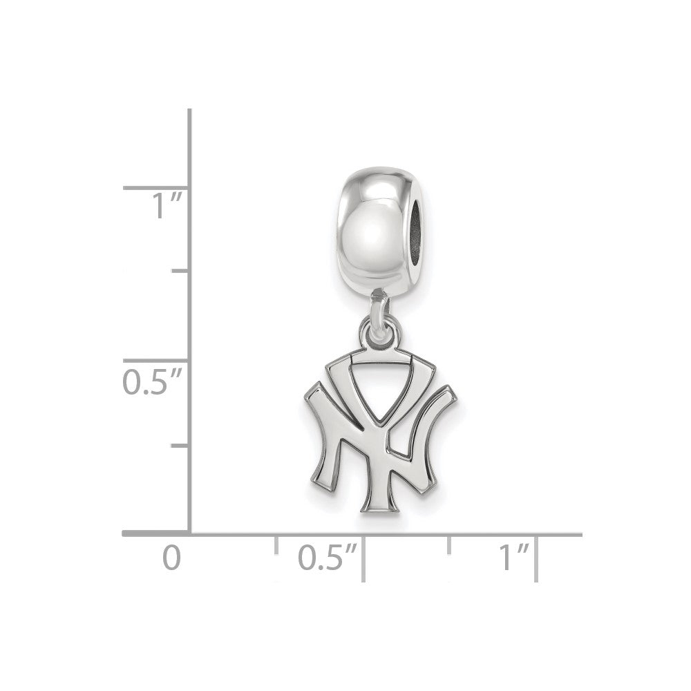 Sterling Silver Rhodium-plated MLB New York Yankees N-Y Small Dangle Bead