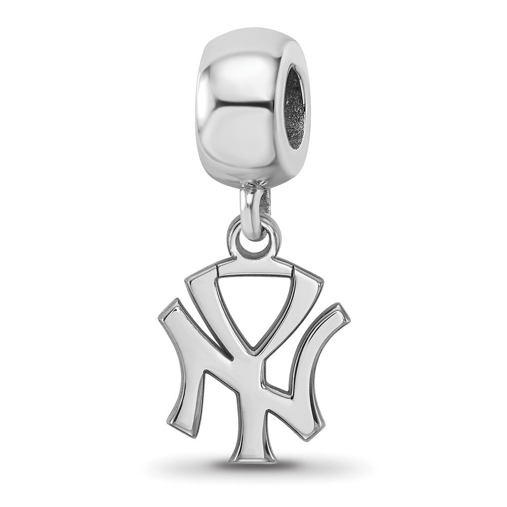 Sterling Silver Rhodium-plated MLB New York Yankees N-Y Small Dangle Bead
