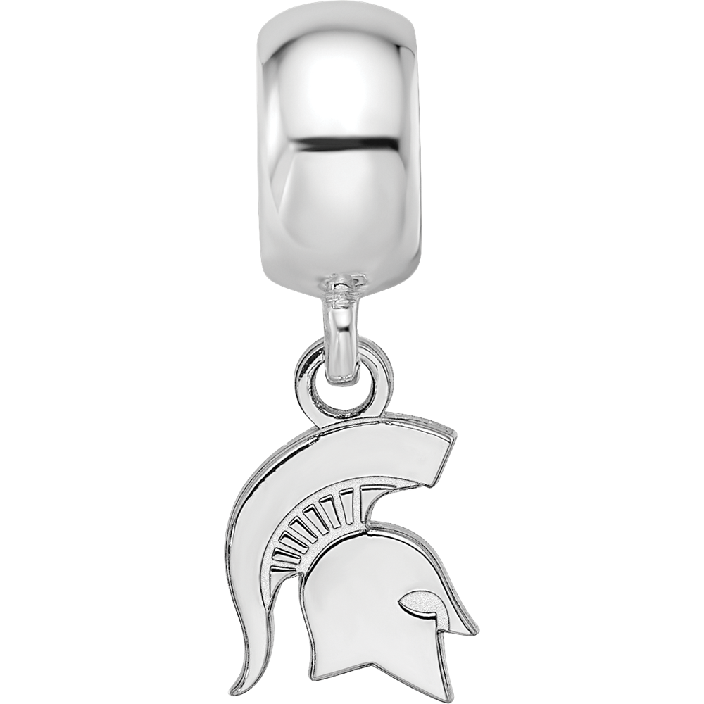 Sterling Silver Rhodium-plated LogoArt Michigan State University Spartan Extra Small Dangle Bead Charm