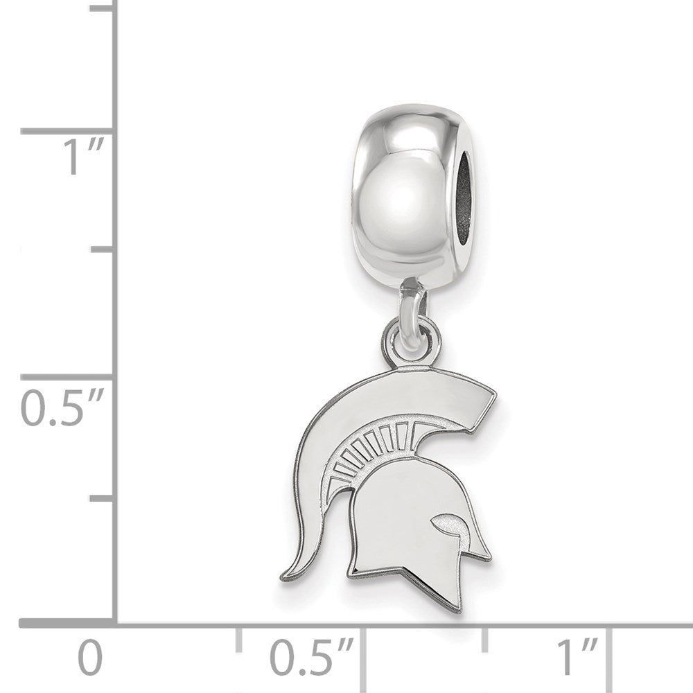 Sterling Silver Rhodium-plated Michigan State University Spartan Small Dangle Bead Charm