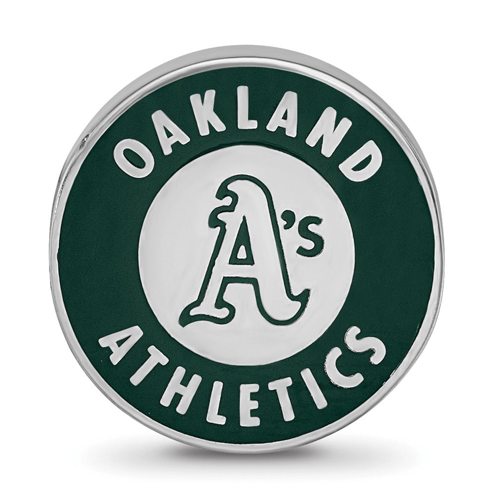 Sterling Silver Rhodium-plated MLB Oakland Athletics Enameled Bead