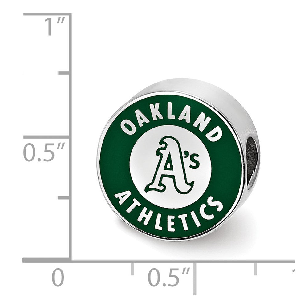 Sterling Silver Rhodium-plated MLB Oakland Athletics Enameled Bead