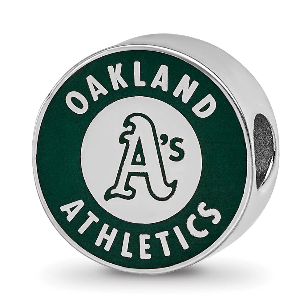 Sterling Silver Rhodium-plated MLB Oakland Athletics Enameled Bead
