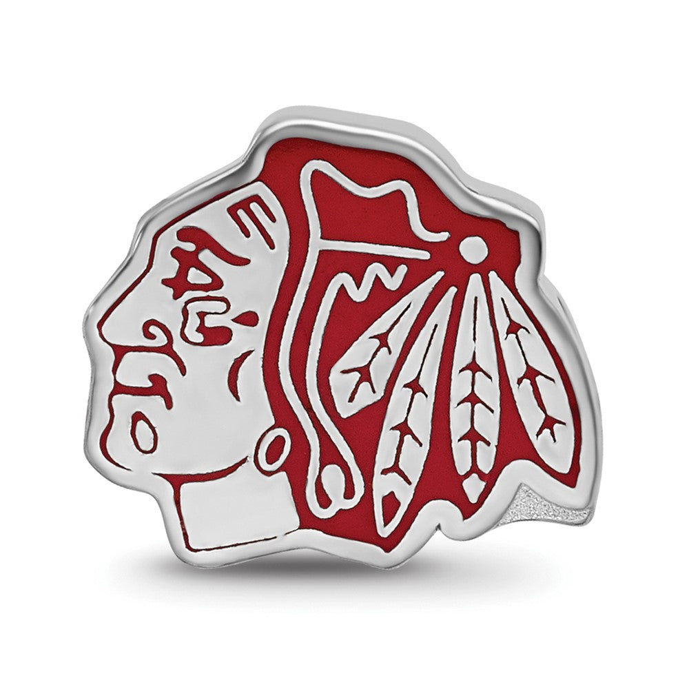 Sterling Silver Rhodium-plated NHL Chicago Blackhawks Enameled Logo Bead