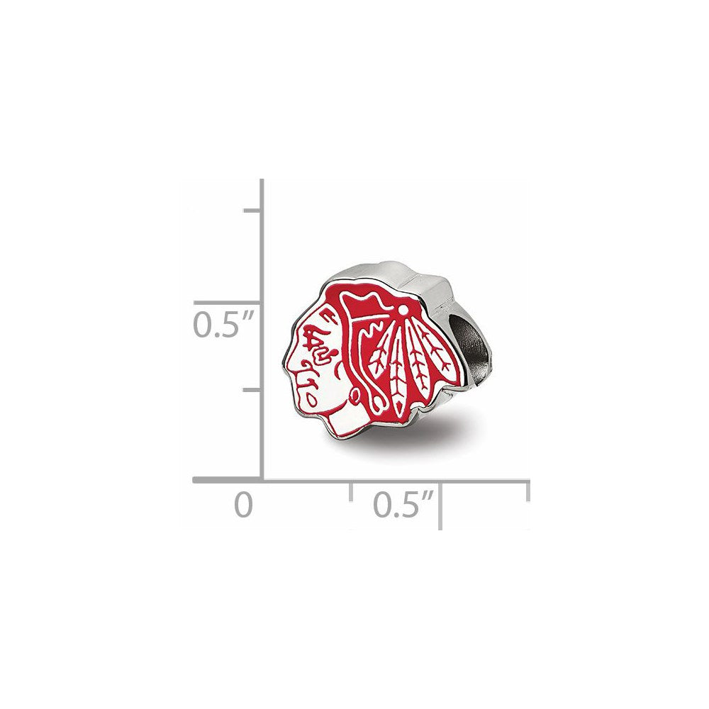 Sterling Silver Rhodium-plated NHL Chicago Blackhawks Enameled Logo Bead