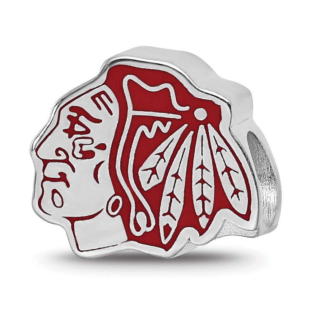 Sterling Silver Rhodium-plated NHL Chicago Blackhawks Enameled Logo Bead