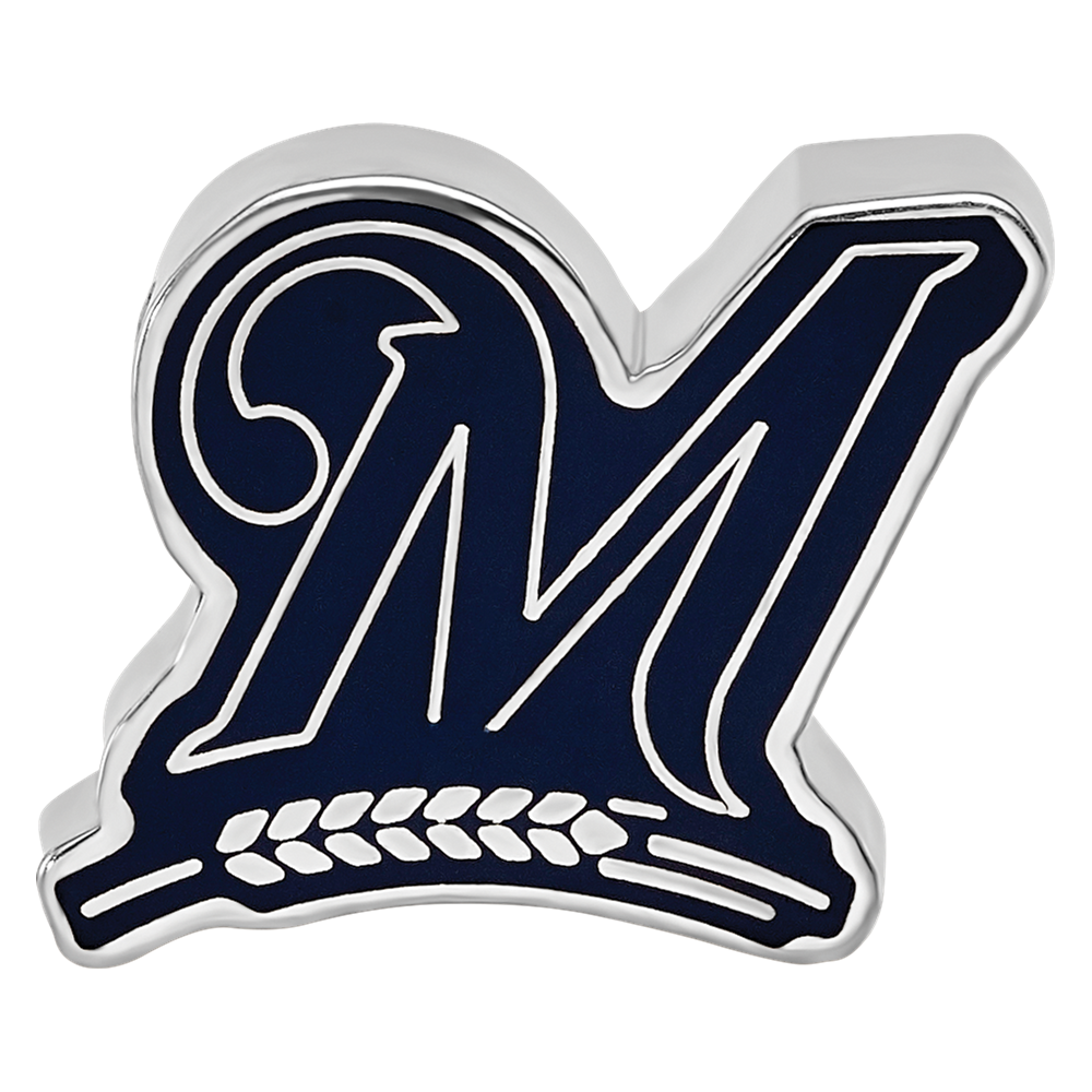 Sterling Silver Rhodium-plated MLB LogoArt Milwaukee Brewers Letter M Enameled Bead