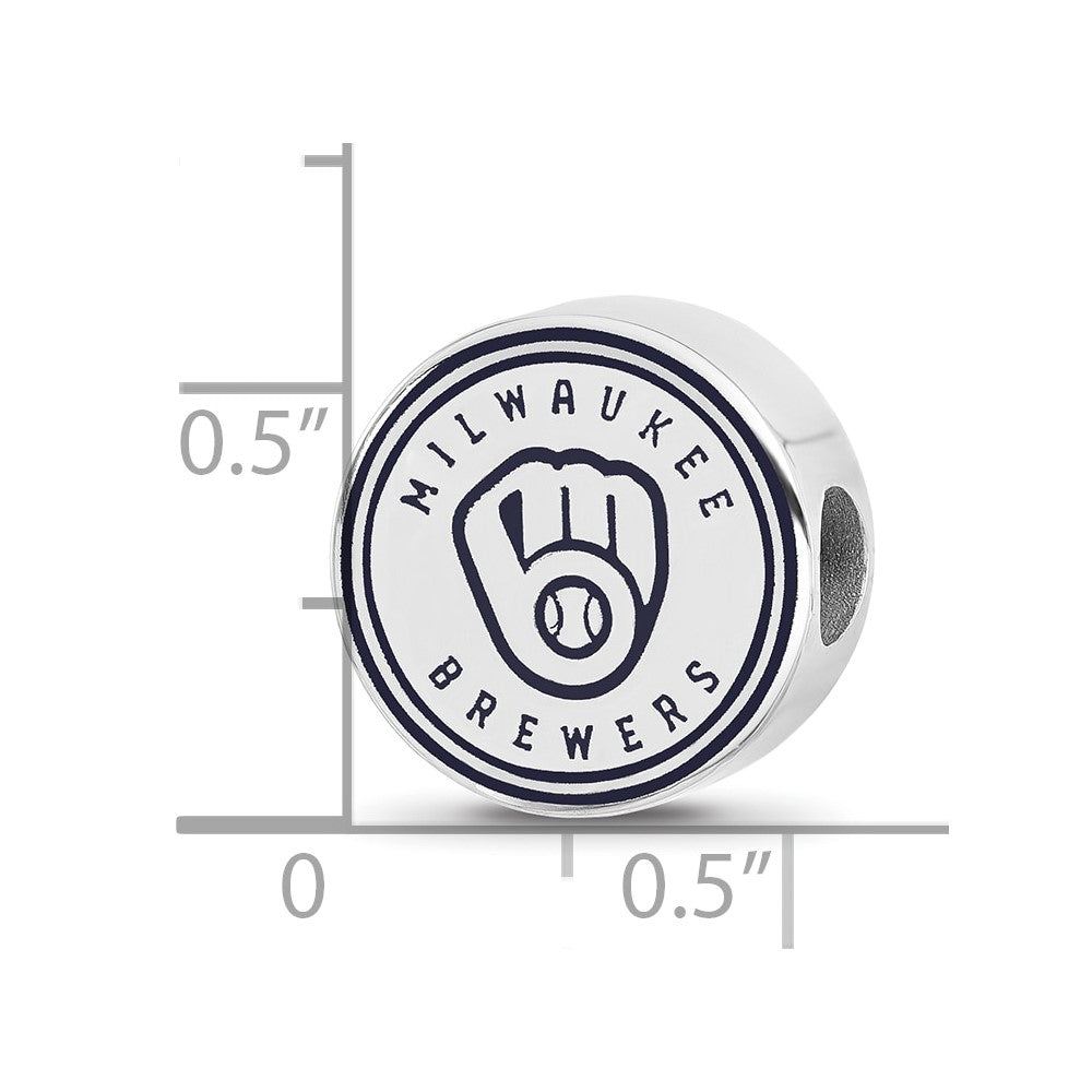 Sterling Silver Rhodium-plated MLB LogoArt Milwaukee Brewers Letter M Enameled Bead