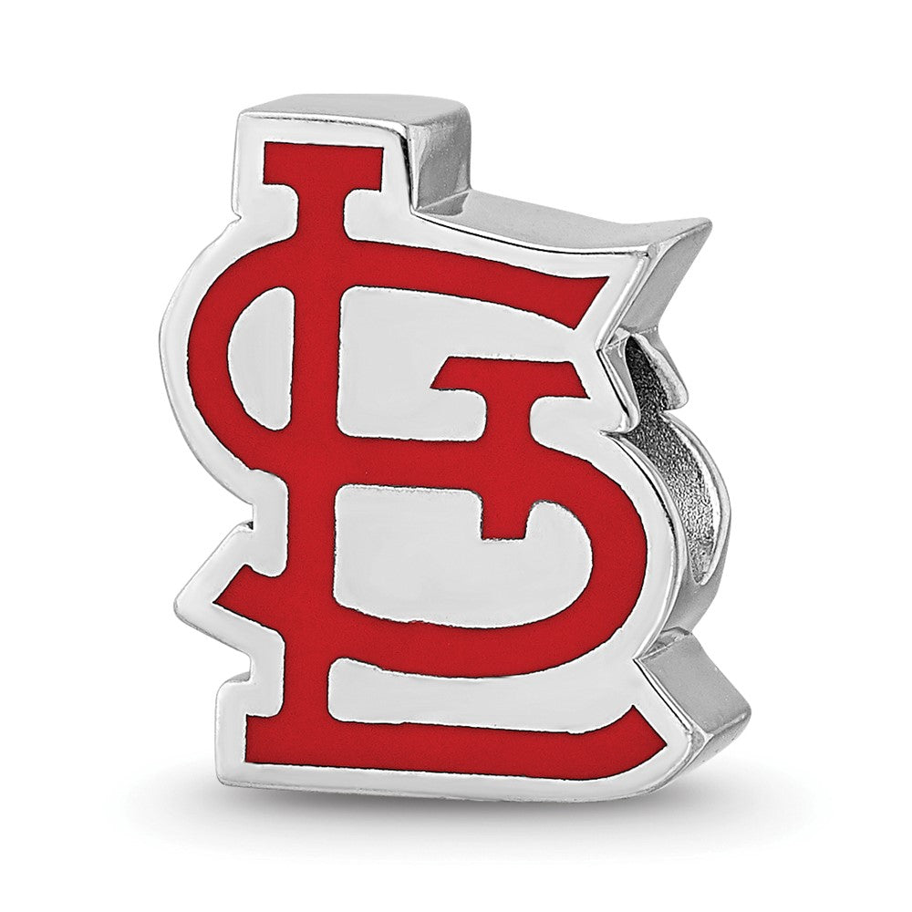 Sterling Silver Rhodium-plated MLB St. Louis Cardinals St. L Enameled Bead