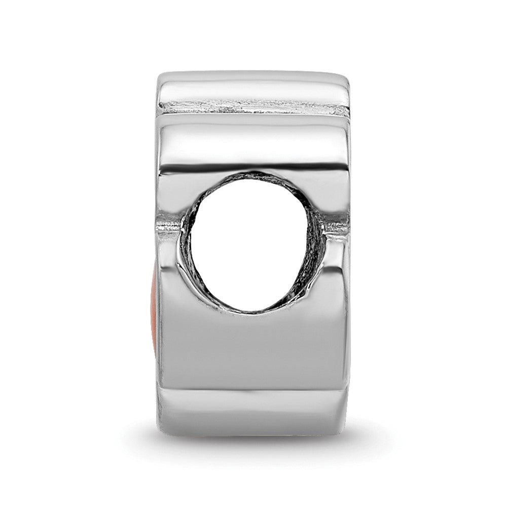 Sterling Silver Rhodium-plated Clemson University Tiger Paw Enameled Logo Bead