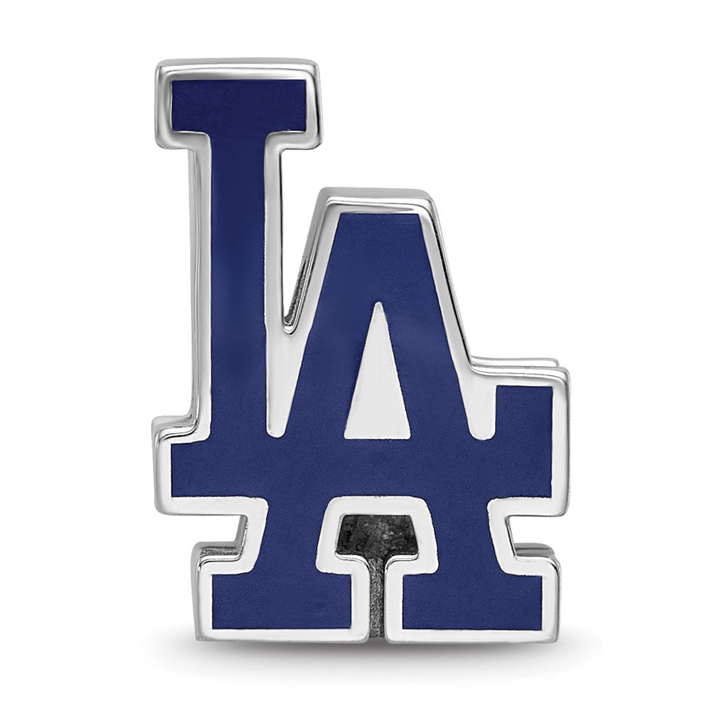 Sterling Silver Rhodium-plated MLB Los Angeles Dodgers L-A Enameled Bead