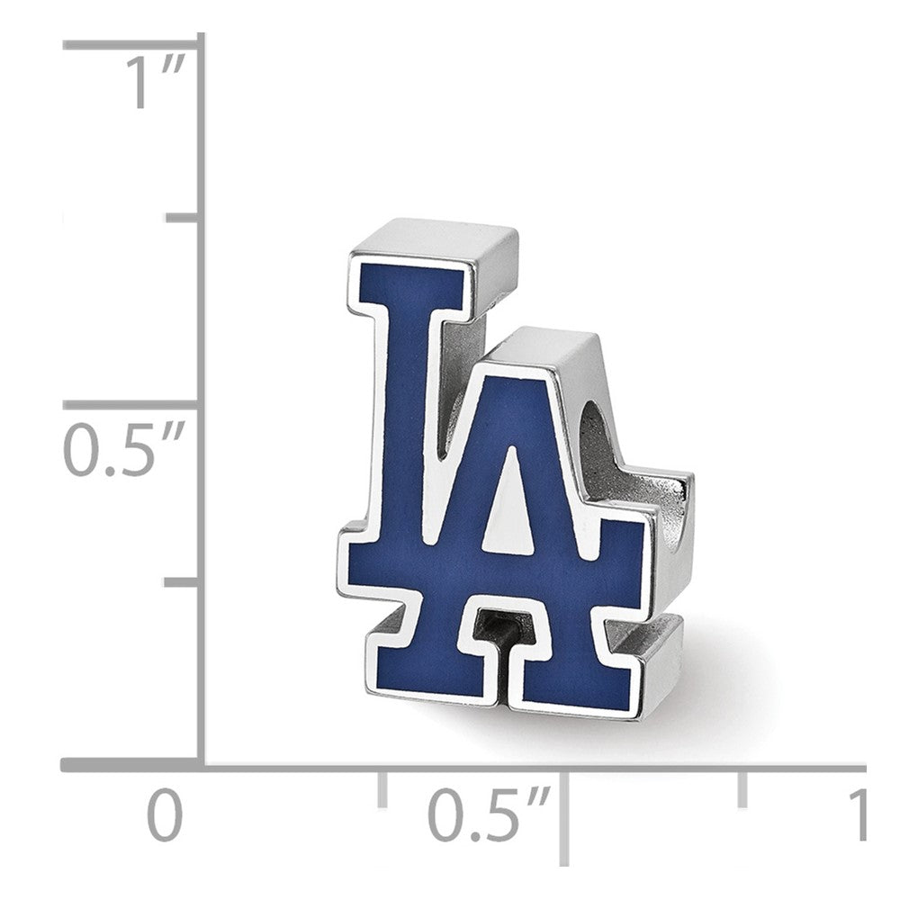 Sterling Silver Rhodium-plated MLB Los Angeles Dodgers L-A Enameled Bead