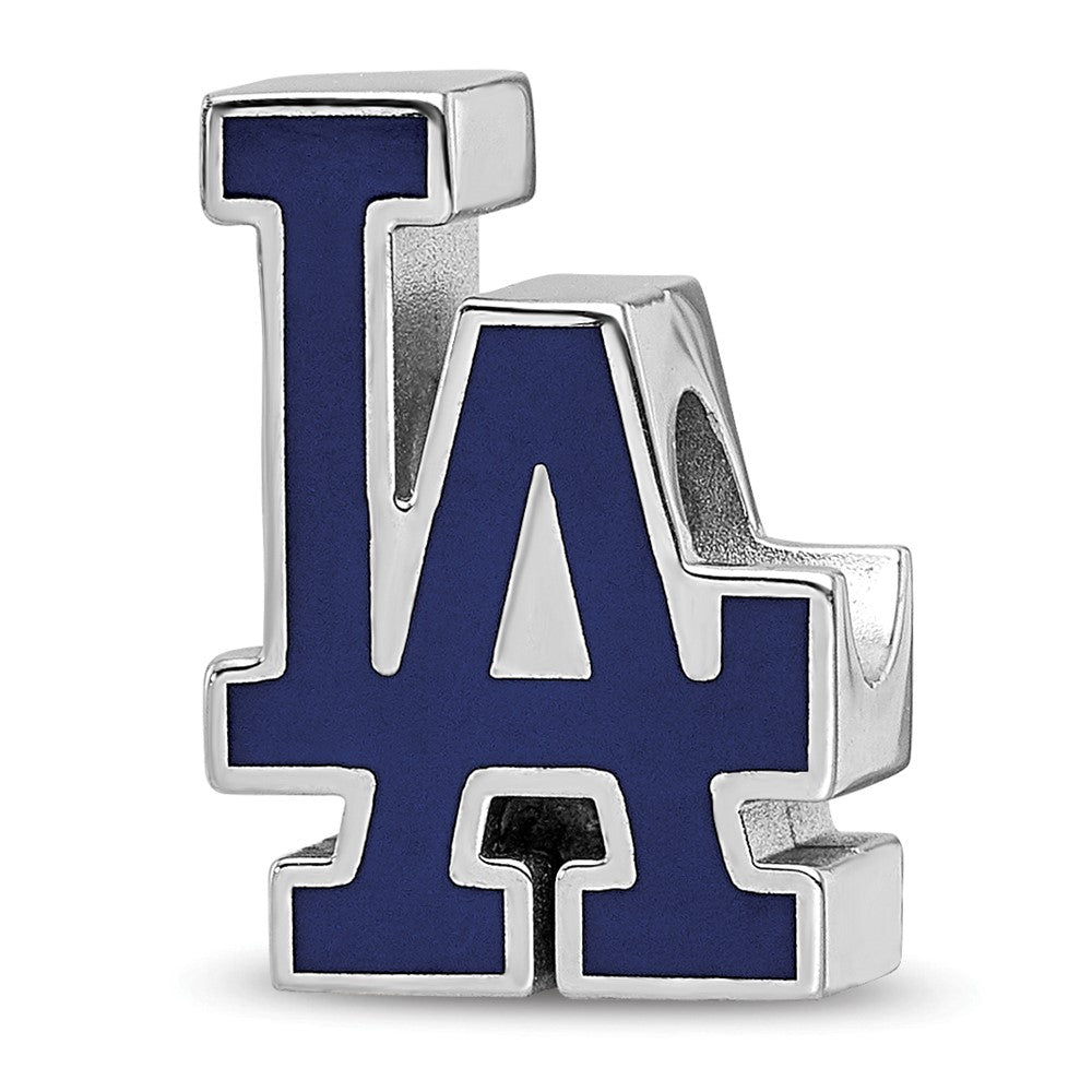 Sterling Silver Rhodium-plated MLB Los Angeles Dodgers L-A Enameled Bead