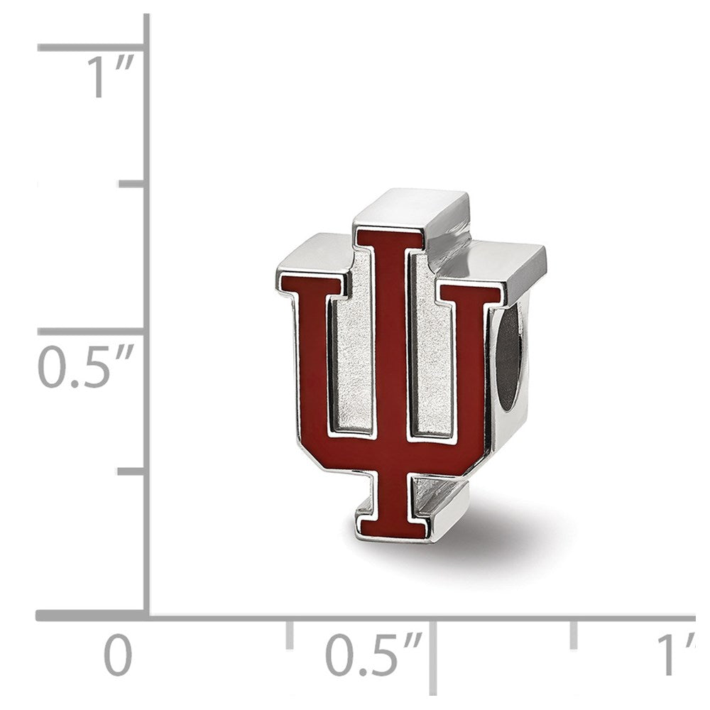 Sterling Silver Rhodium-plated Indiana University Block I-U Enameled Logo Bead