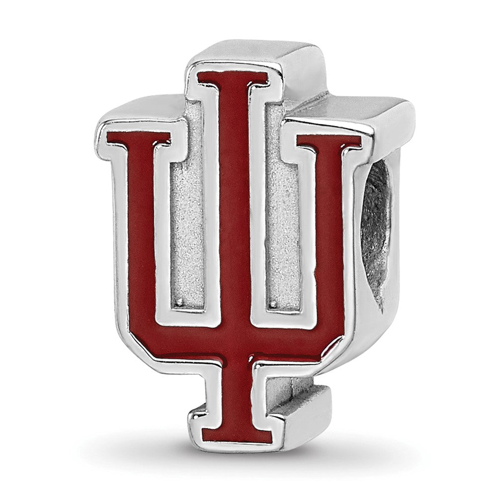 Sterling Silver Rhodium-plated Indiana University Block I-U Enameled Logo Bead
