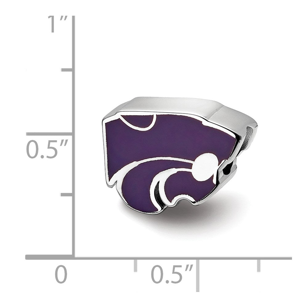 Sterling Silver Rhodium-plated Kansas State University Wildcat Enameled Logo Bead