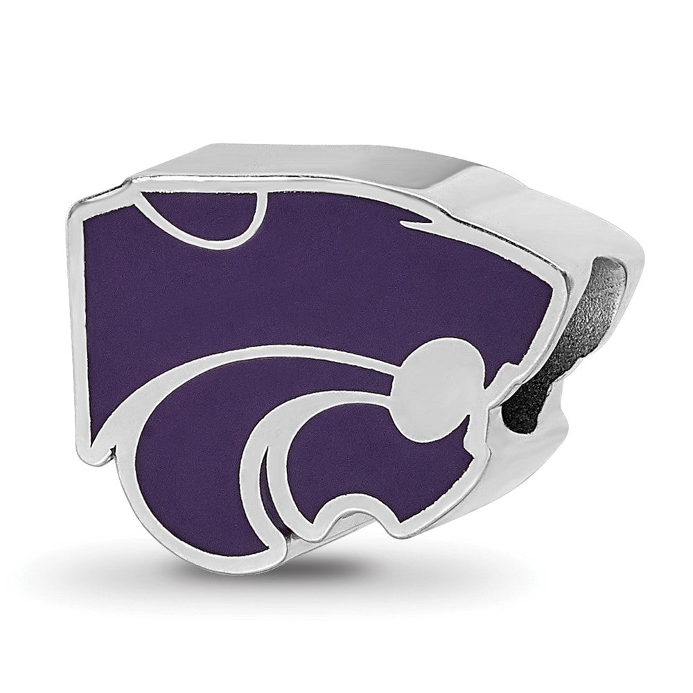 Sterling Silver Rhodium-plated Kansas State University Wildcat Enameled Logo Bead