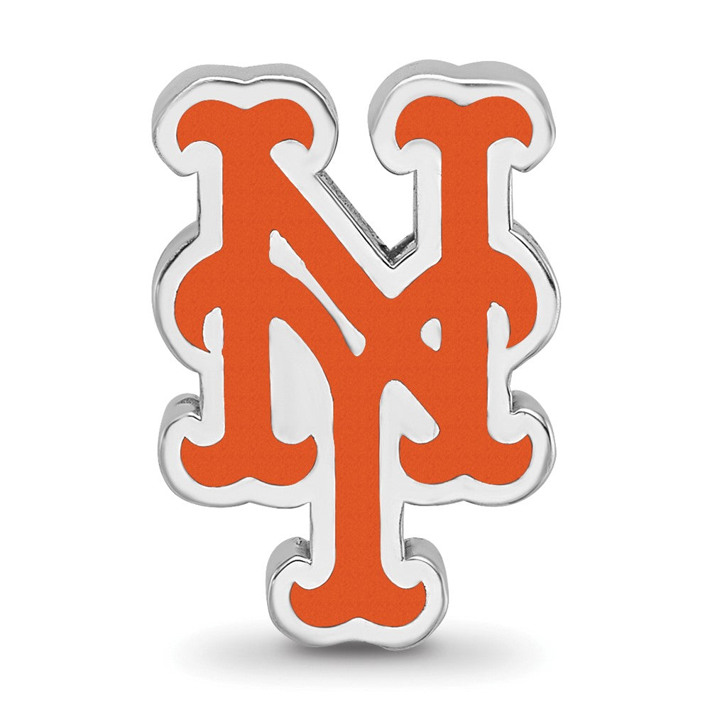 Sterling Silver Rhodium-plated MLB New York Mets N-Y Enameled Bead