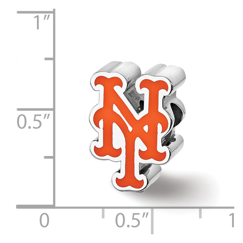 Sterling Silver Rhodium-plated MLB New York Mets N-Y Enameled Bead