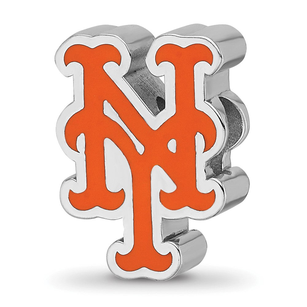 Sterling Silver Rhodium-plated MLB New York Mets N-Y Enameled Bead