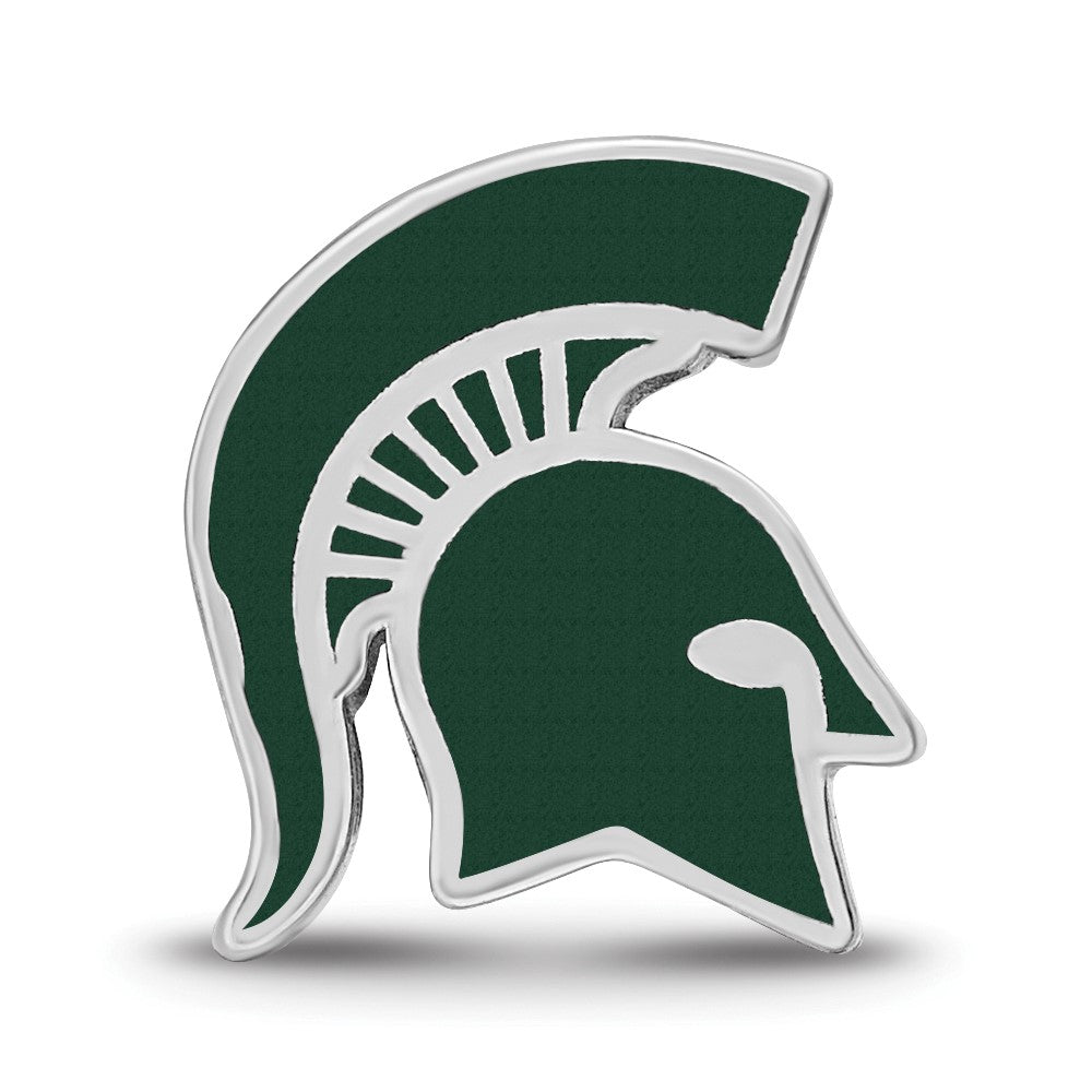 Sterling Silver Rhodium-plated Michigan State University Spartan Enameled Logo Bead
