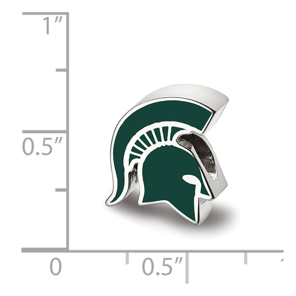 Sterling Silver Rhodium-plated Michigan State University Spartan Enameled Logo Bead