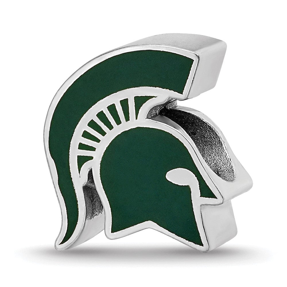 Sterling Silver Rhodium-plated Michigan State University Spartan Enameled Logo Bead