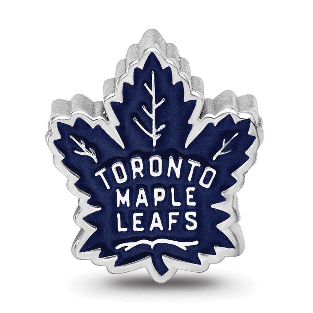 Sterling Silver Rhodium-plated NHL Toronto Maple Leafs Enameled Bead