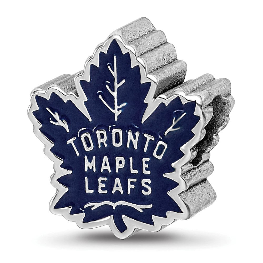 Sterling Silver Rhodium-plated NHL Toronto Maple Leafs Enameled Bead