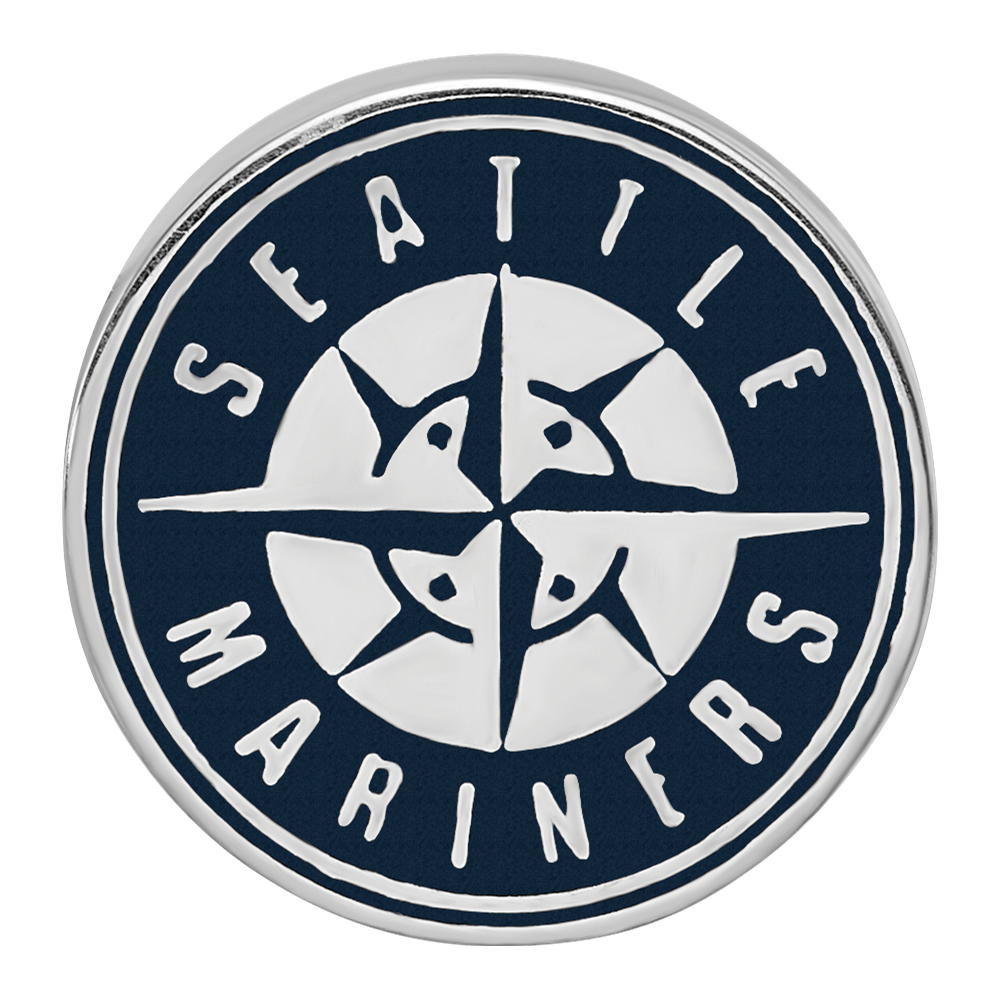 Sterling Silver Rhodium-plated MLB LogoArt Seattle Mariners Enameled Bead