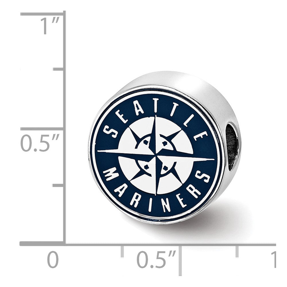 Sterling Silver Rhodium-plated MLB LogoArt Seattle Mariners Enameled Bead