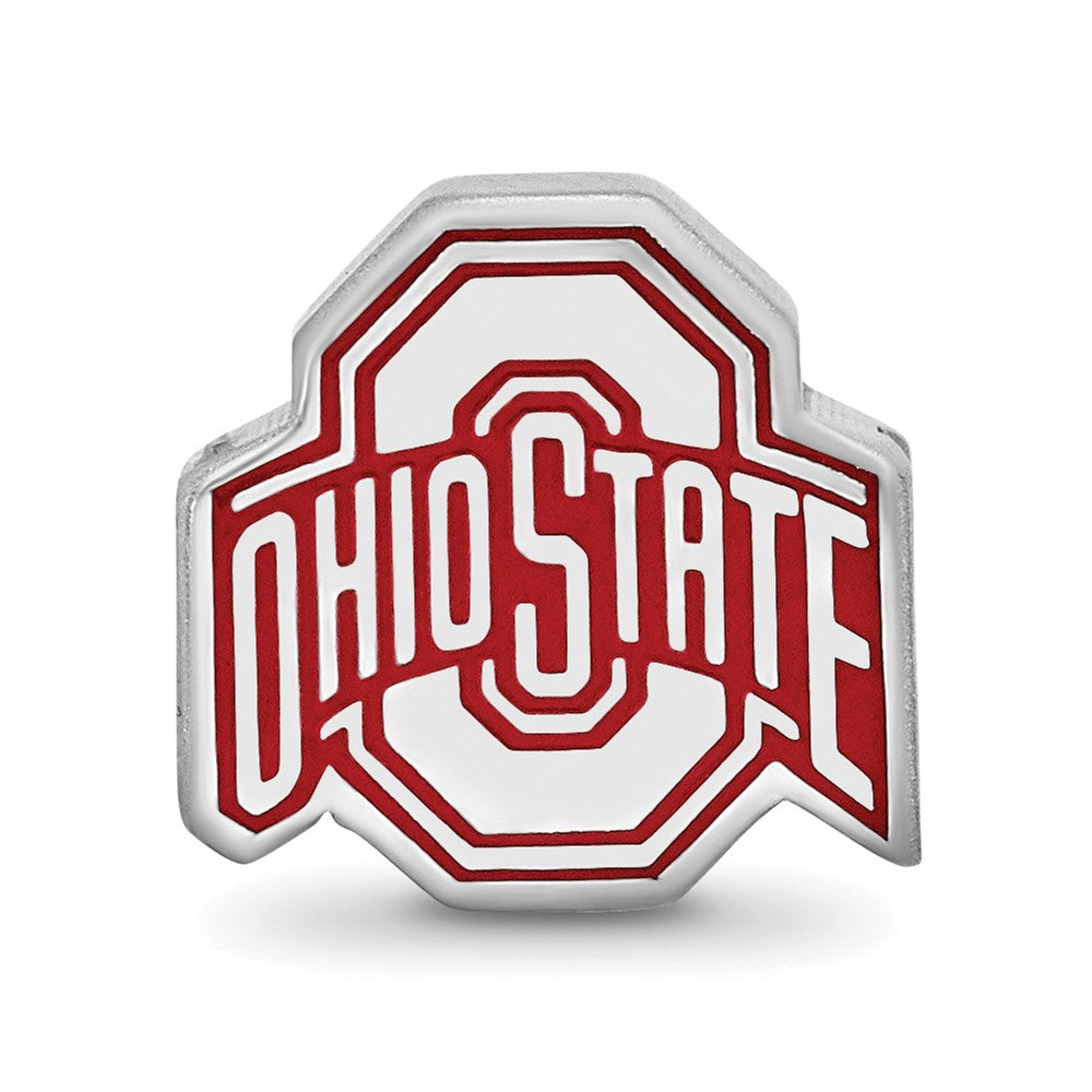 Sterling Silver Rhodium-plated The Ohio State University Enameled Extruded Logo Bead