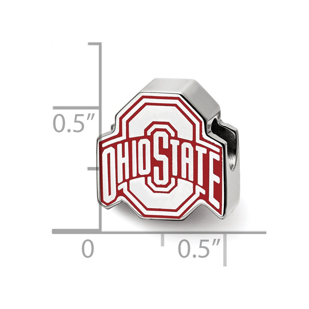 Sterling Silver Rhodium-plated The Ohio State University Enameled Extruded Logo Bead
