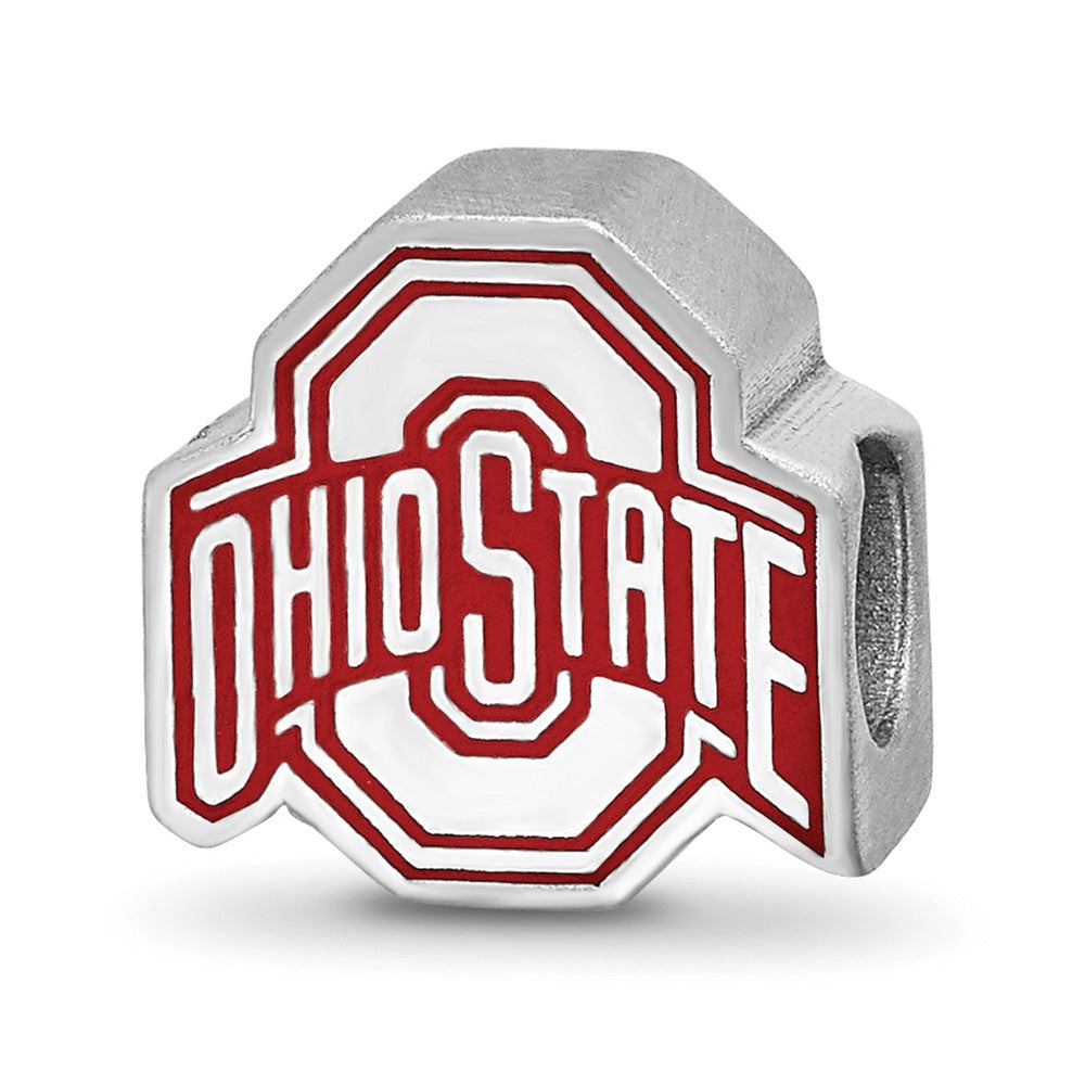 Sterling Silver Rhodium-plated The Ohio State University Enameled Extruded Logo Bead