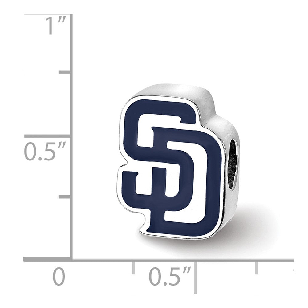 Sterling Silver Rhodium-plated MLB San Diego Padres Letters S-D Enameled Bead