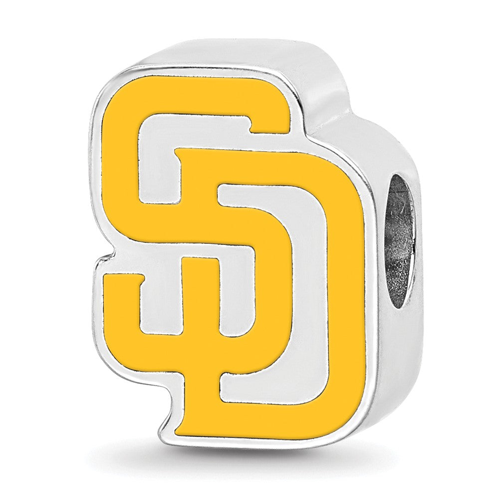 Sterling Silver Rhodium-plated MLB San Diego Padres Letters S-D Enameled Bead