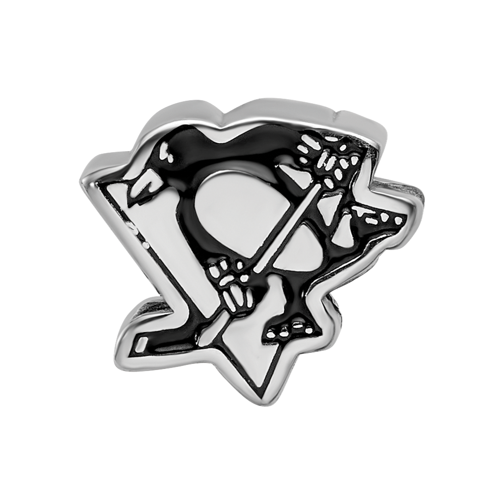 Sterling Silver Rhodium-plated NHL LogoArt Pittsburgh Penguins Logo Enameled Bead