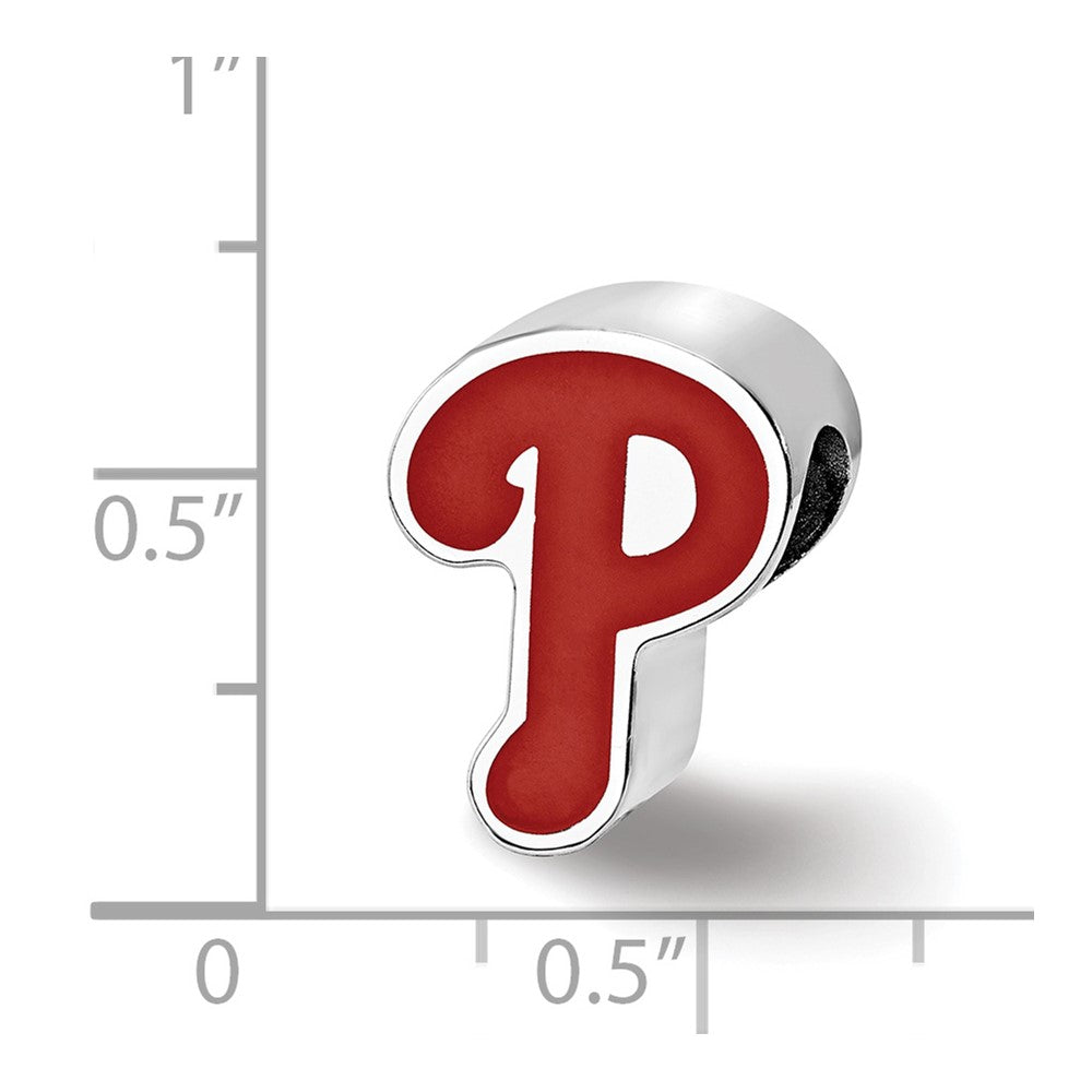 Sterling Silver Rhodium-plated MLB LogoArt Philadelphia Phillies Letter P Enameled Bead